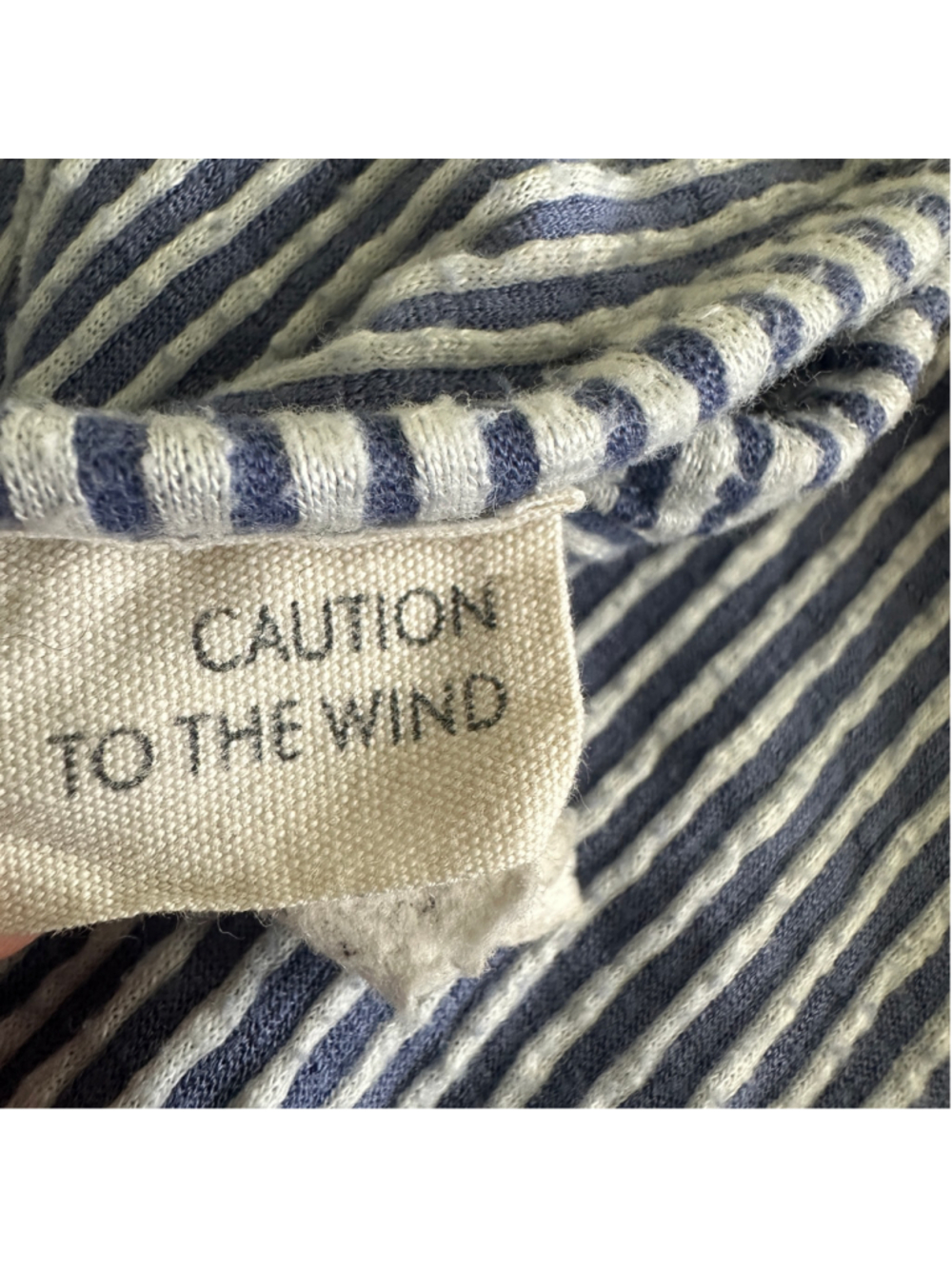 Caution to the Wind Dress Women’s S Blue White Stripe Seersucker Midi Tie Front - Picture 2 of 9